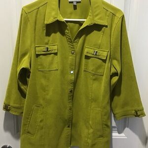 JM Collection Petite Large lime blouse with silver metal accents